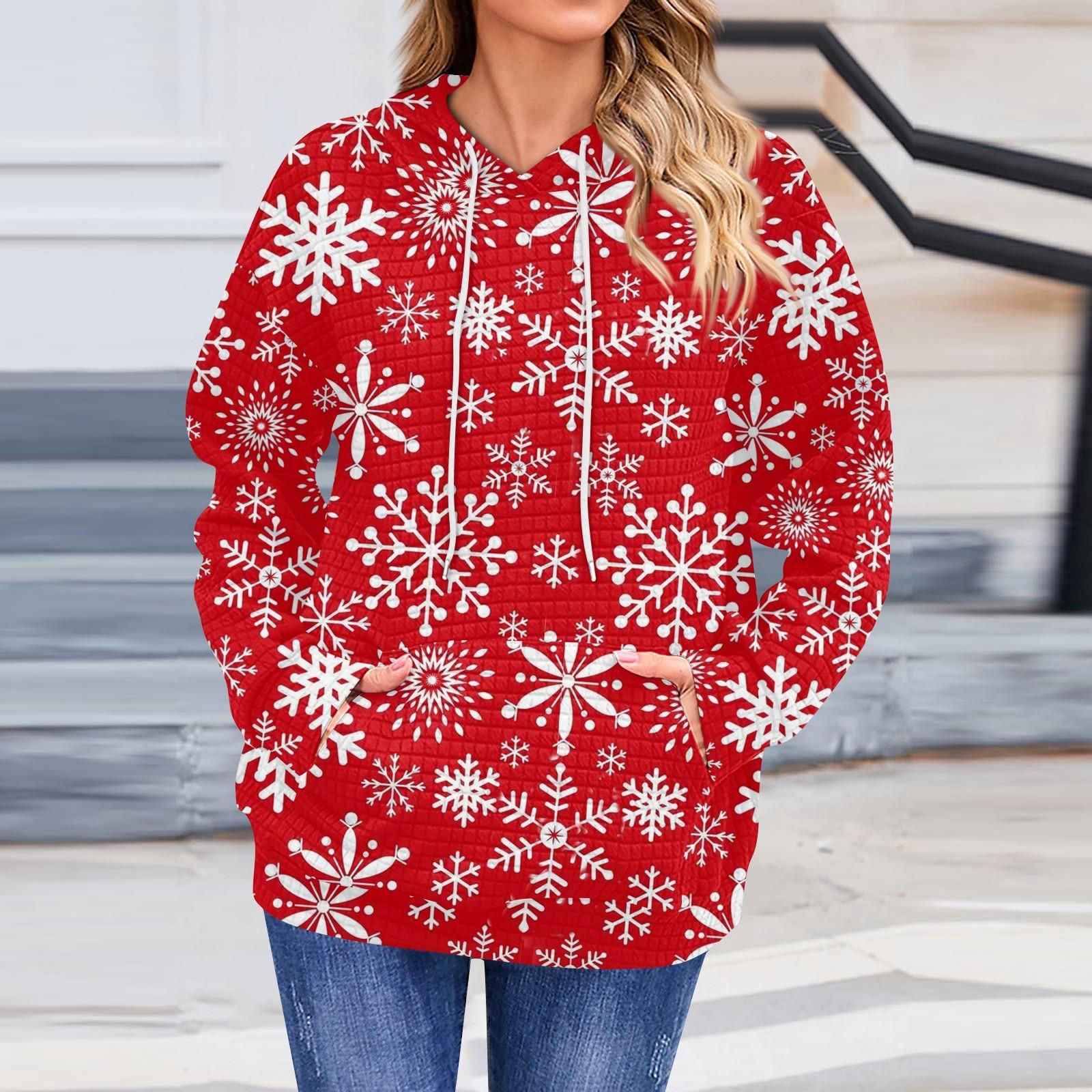 

Женская повседневная толстовка с длинным рукавом и принтом «Снег», свободный пуловер с капюшоном XL красный