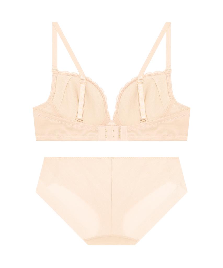 Elleuineoweeo Adela Deep V Lace Bra And Panty Set - Skin