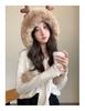 Women's Korean Style Plush Antler Pom-Pom Winter Hat with Ear Protection