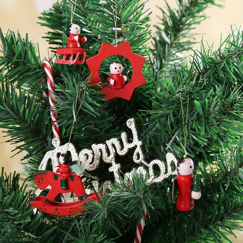 Set de 30 de Piese Ornamente de Crăciun Păpuși Cutie Cadou Toppere Rustice din Lemn pentru Pomul de Crăciun, Nu Necesită Electricitate sau Baterii