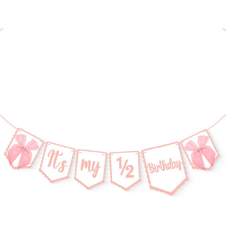 It s My 1/2 Birthday Banner, Sweet Half Birthday Banner for Little Princess Pink Party, Pink Bow Decorations for Six Months Girl