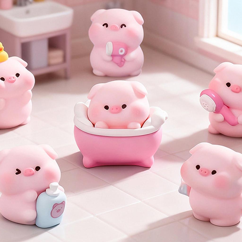 6Pcs Cartoon Bathing Pig Resin Miniature Figurines For DIY Enthusiasts Desktop Display Car Dashboard Decorative Ornaments