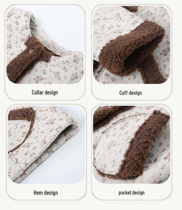 Girls' Fleece-Lined Fur Coat and Pants Set - Autumn/Winter Fashionable One-Piece Sweater Coat.