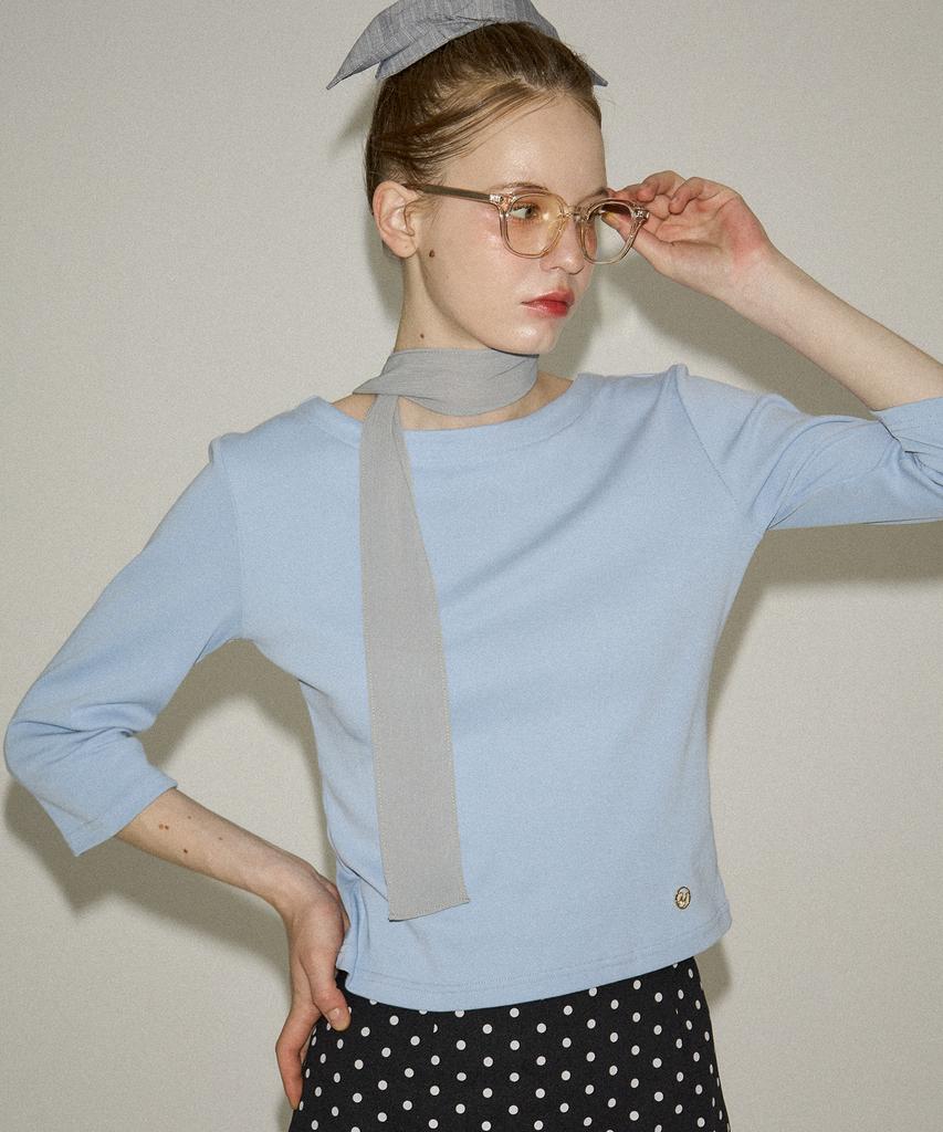 SALON DE YOHN Boat Neck Classic Tee_ Blue