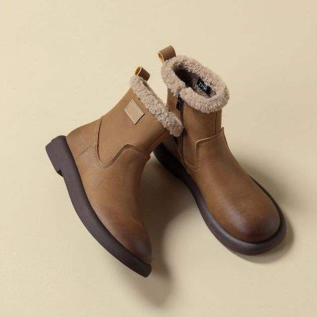 Leather Snow Boots Women's 2025 New Winter Martin Boots Lamb Velvet Warm Short Boots Waterproof Cotton Shoes Boots