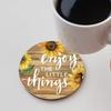 Christmas 6 Pieces Vintage Sunflower Drink With Holder Absorbent Sunflower Wood Drink Thank You Gifts Plates Mats Table Round