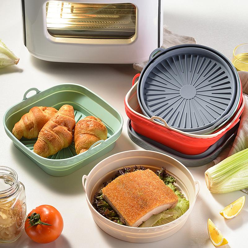 Air Fryer Silicone Basket Pot Square Foldable Airfryer Oven Baking Tray Mold Liner Reusable Oil-Free Kitchen Cooking Accessories