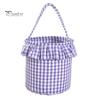 Easter Egg Hunt Carriers Halloween Basket, Plaid Ruffle Trick or Treat Candy Bucket with Handle Celebration Accessories for Kids, Reusable Gingham