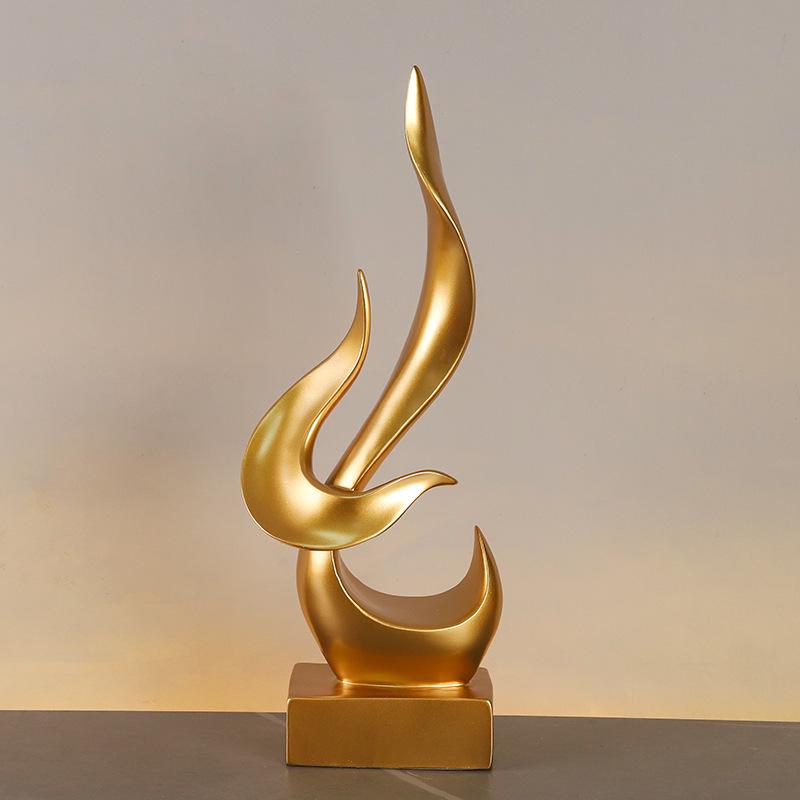 "Golden Flame Bird Ornament - Modern Resin Decor for Home, Wine Cabinet, or Office"