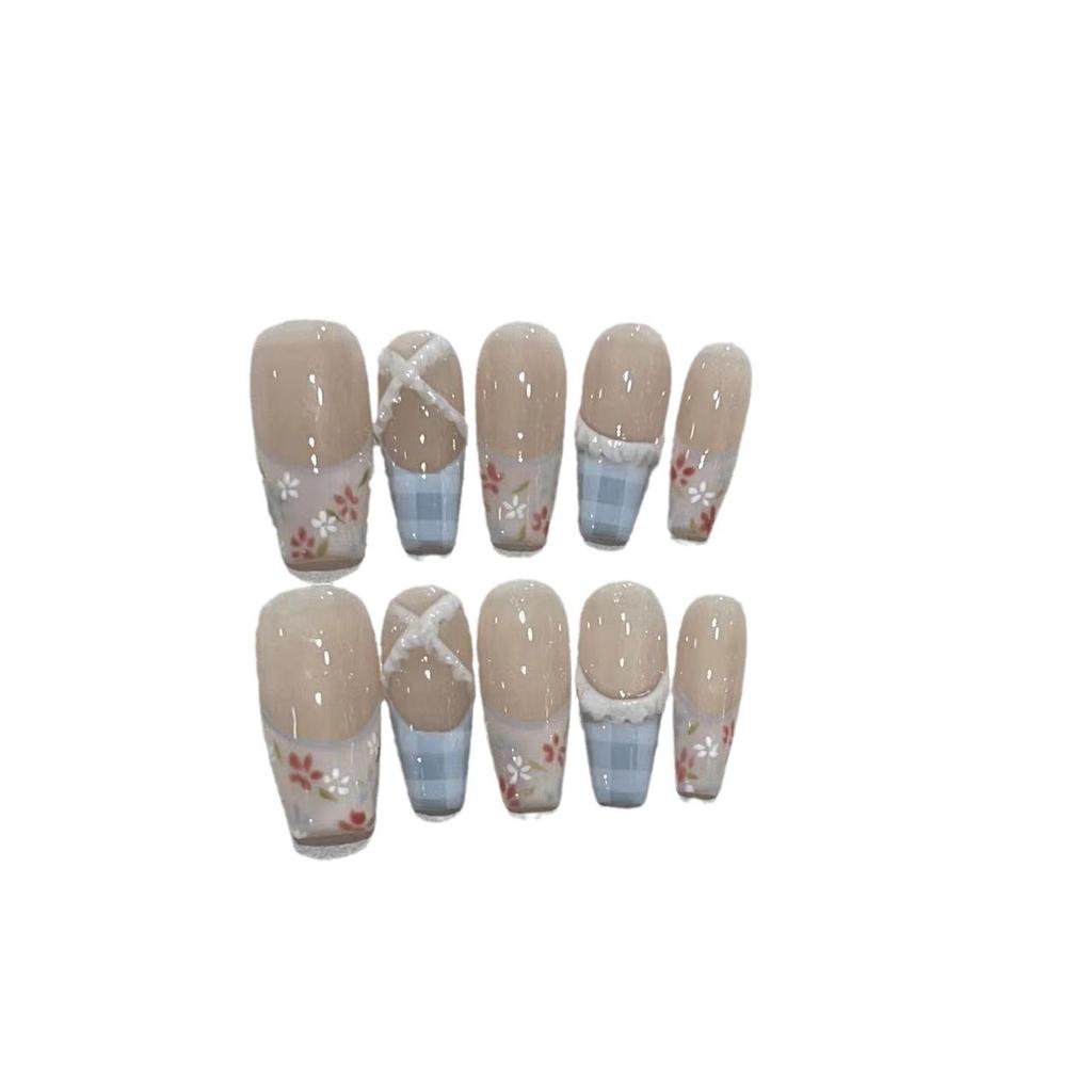 Spring Nail Art Wear Armor Handmade Gypsum Hand-painted Small Flower Plaid French Removable Nail Sheet