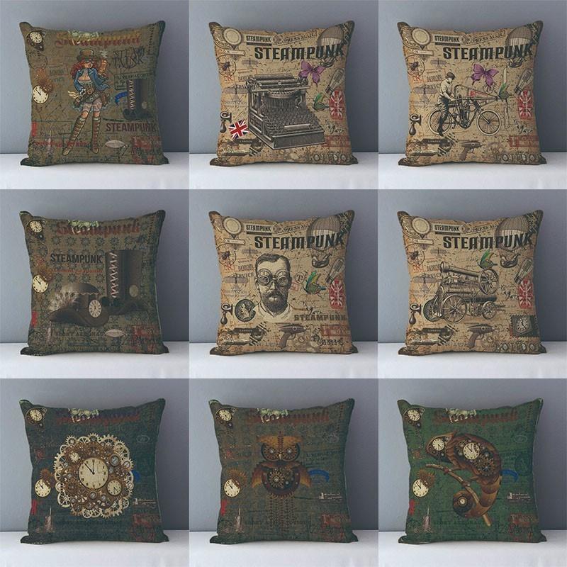 Panika Chen Unisex European Style Vintage Steampunk Patterns Printed Cozy Couch Cushion Cover Home Decorative Pillows 45X45cm Bedding Pillowcase J6