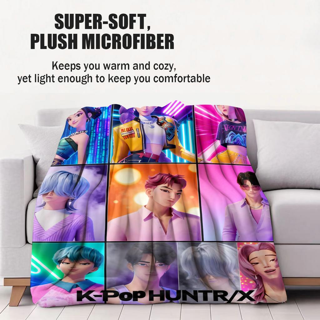 K Pop Flannel Blanket Demon Hunters Ultra Warm Soft Throw Blanket for Office Bedding Cover Plush Thin Quilt Holiday Decor Fans