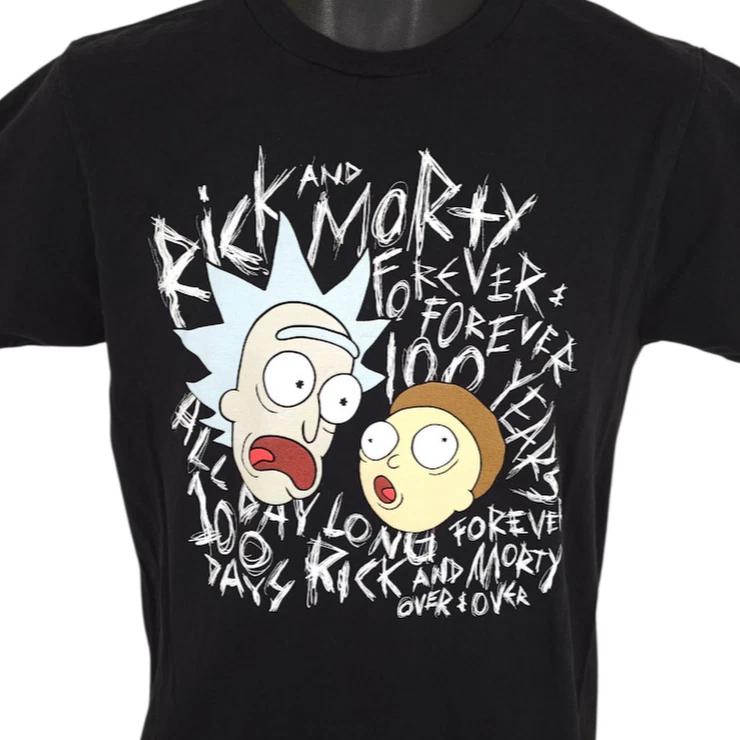 Rick And Morty 100% Cotton T-shirt Mens Tees Top Mens Size Small Black Adult Swim Cartoon Series XL