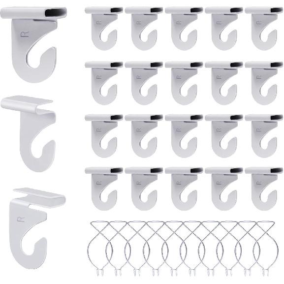 20 Drop Ceiling Hooks for Classrooms & Offices, White Heavy Duty Ceiling Hooks for Hanging Plants & Decorations, Metal T-Bar Hooks for Suspended Drop