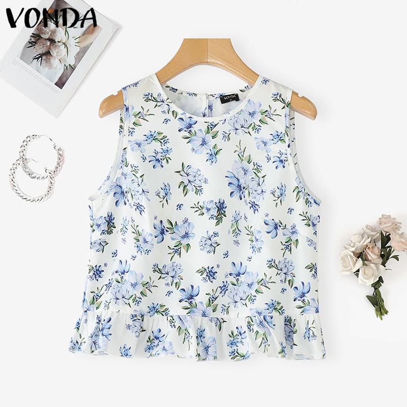 VONDA Summer Women Sleeveless Vest Pleating Casual Tank Tops