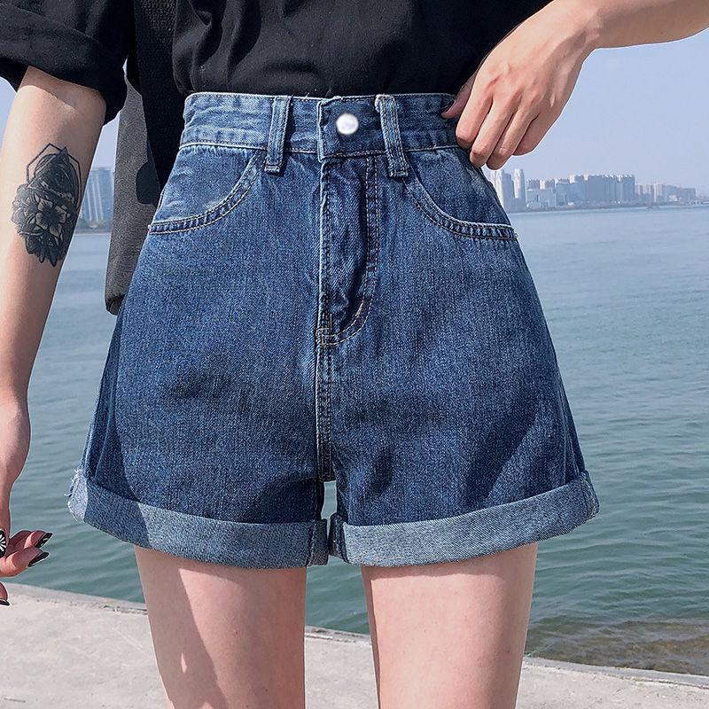 Women’s 2021 High-Waisted Denim Shorts - Korean Style Slimming Wide-Leg with Rolled Hem for Summer