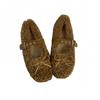 Beautiful cute fluffy shoes women's 2025 new bow flat bottom thickened Mary Jane velvet warm lamb wool single shoes