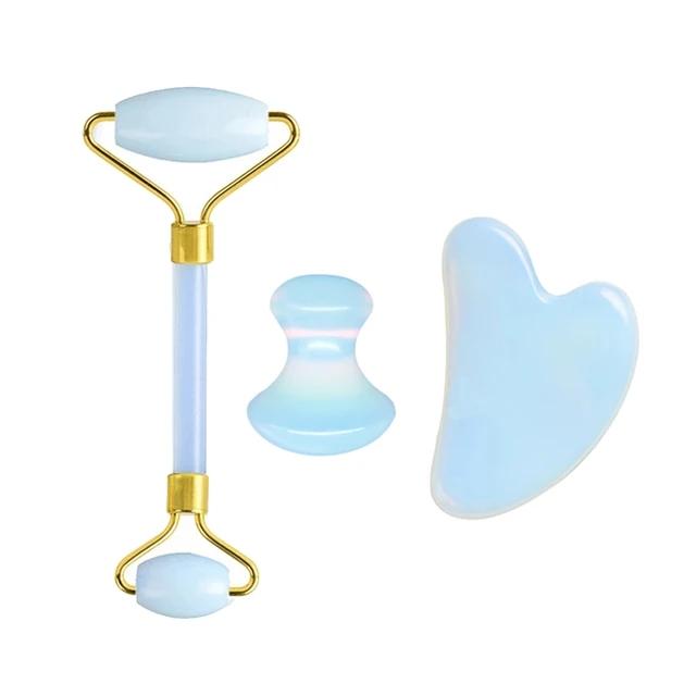 2/3/4 Stück Natürlicher Rosenquarz Obsidian Jade Roller Gua Sha Stein Set Gouache Schaber Gesichtsstraffung Anti-Falten Hautpflege Werkzeuge