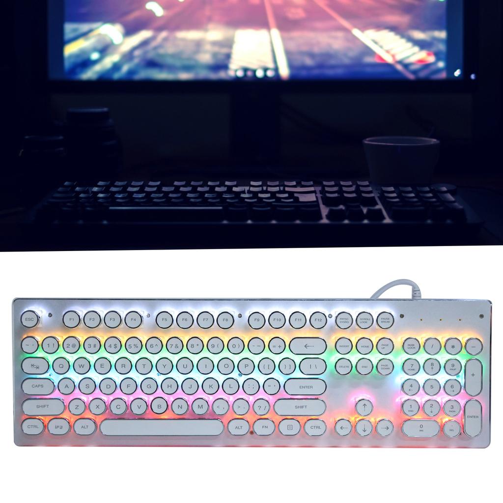 Retro Wired Gaming Mechanical Keyboard Key Click with 104 Keys Mixed Light Ergonomic Design