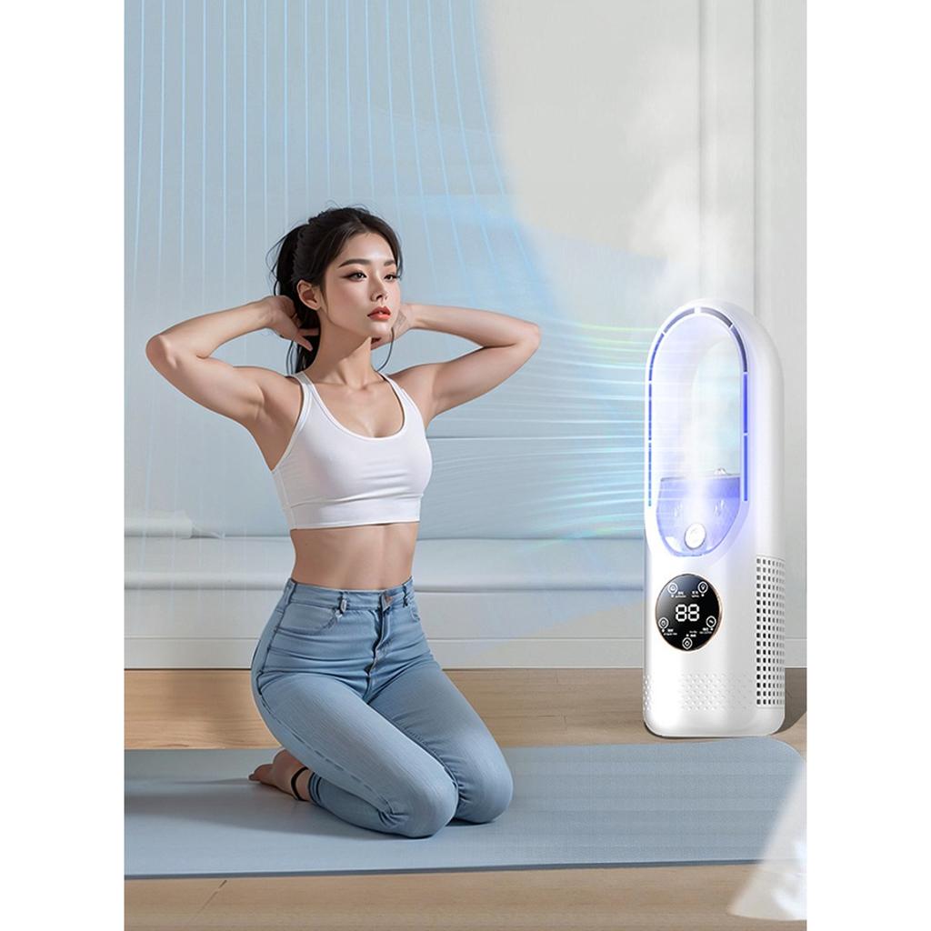 Ventilatore Portatile Aria Condizionata, Ventilatore a Torre USB, Ventilatore da Scrivania Senza Pale - Raffreddamento a Nebbia d'Acqua, Luce Ambientale LED a Sette Colori, Timer e Spegnimento Intelligente
