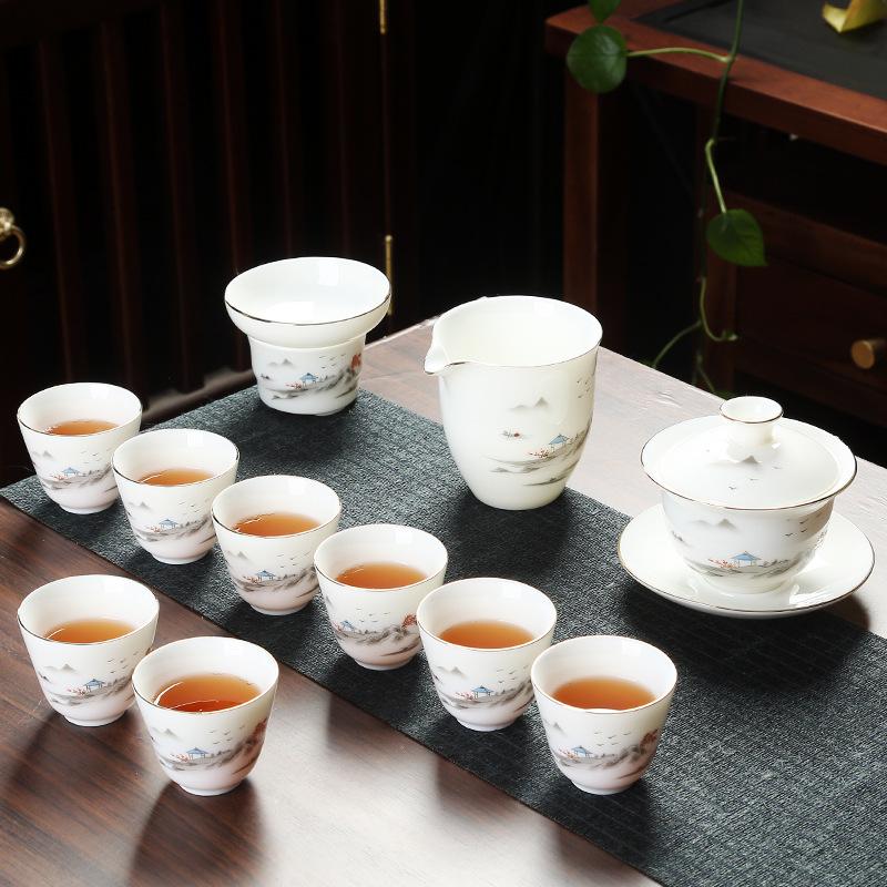 Company Activities Business Gifts Suet Jade Porcelain Kung Fu Tea Set Household Gift