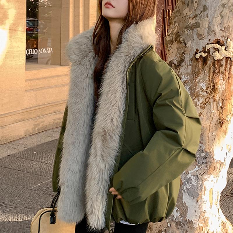 Mote Damekåper Vinterparkas Fuskepelskrage Løse Tykke Varm Oversize Yttertøy Damejakker