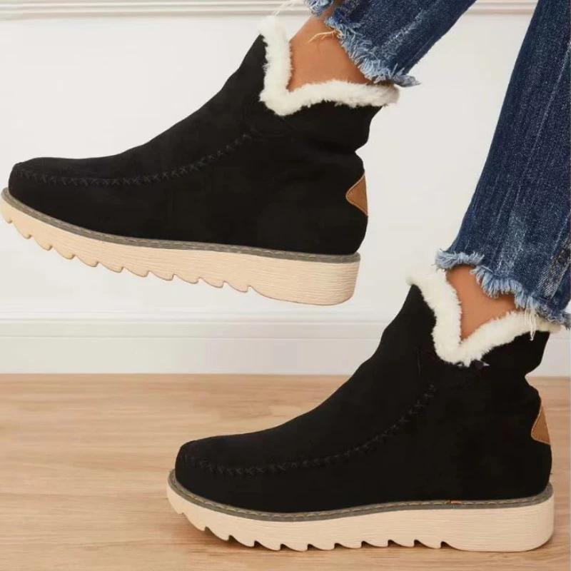 Winter Warm Ankle Boot Outdoor Thick-soled Non-slip Casual Cotton Footwear for Women Thickened Plush Slip on Snow Boot Plus Size