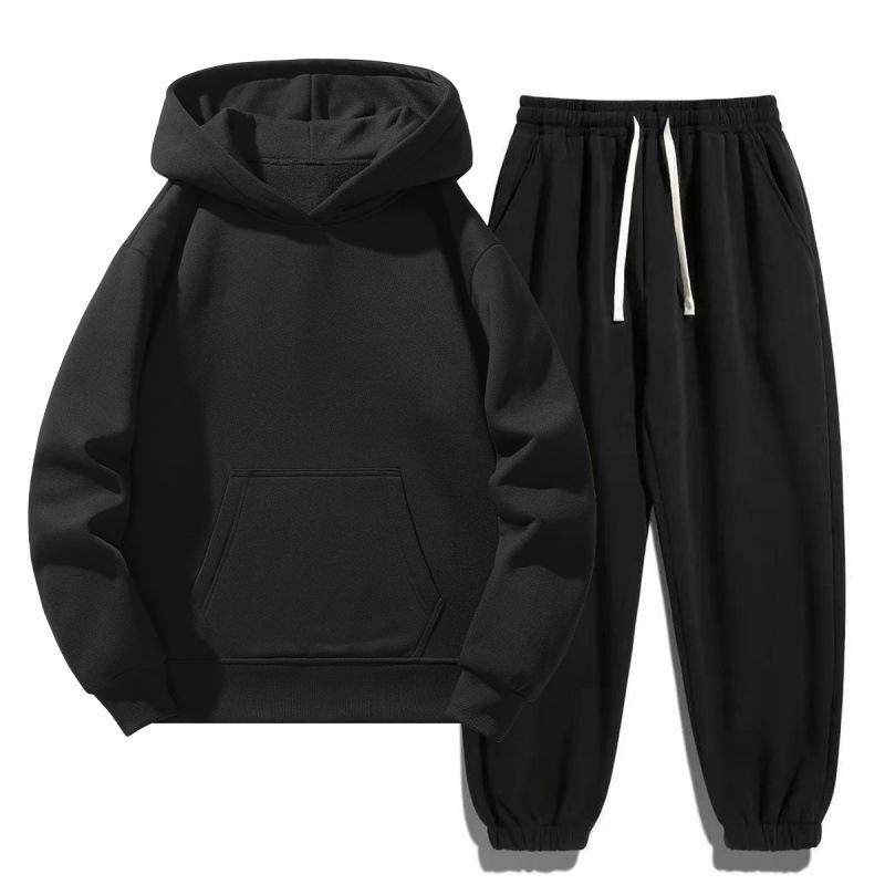 Men's and Women's Thick Plus Velvet Hoodie and Sweatpants Set - European Size, Loose Fit for Spring, Autumn, and Winter.