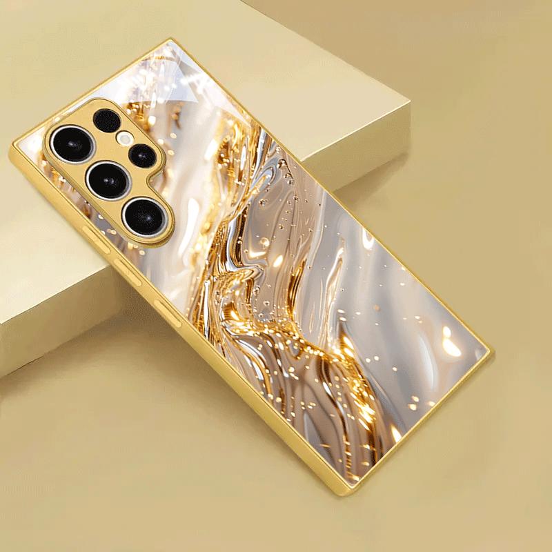 Golden White Ripple Pattern Glass Phone Case Suitable for Samsung Galaxy S26 S25 S24 S23 S22 S21 S20 FE/Ultra/Plus Anti Drop