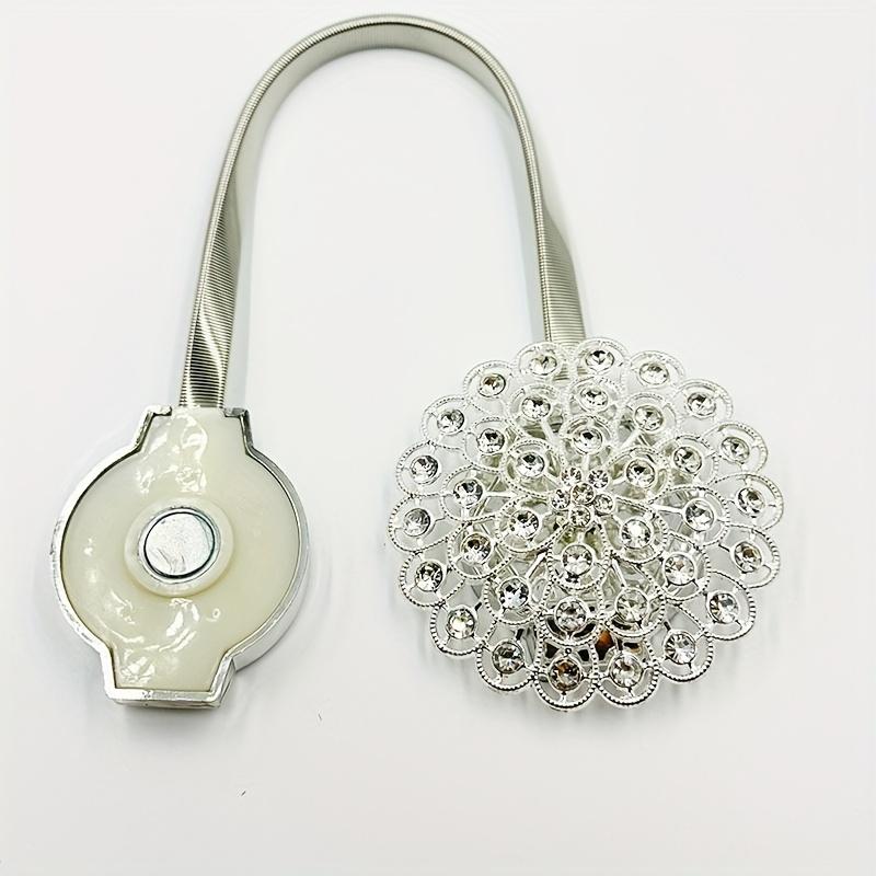 1pcs No-Drill Magnetic Curtain Brackets with Rhinestone Flower - Metal Window Hooks, Magnetic Closure Suitable for Blinds & Drapes for Home