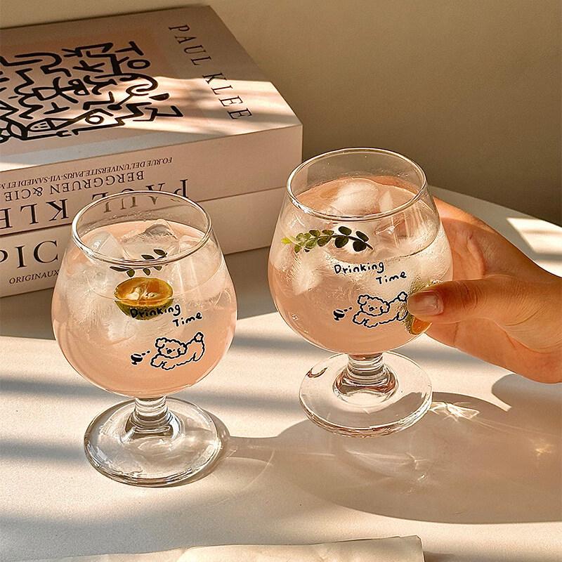 OLOEY Korean Style Cute Puppy Glass Goblet