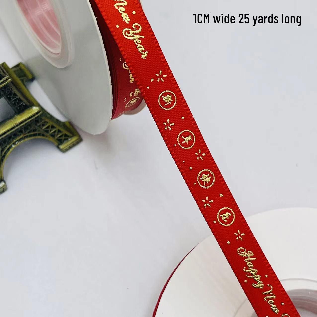 Festive Red Satin Ribbon with Fu Character for New Year DIY Gift & Cake Decorating