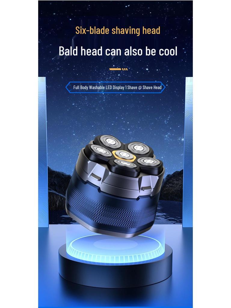 Selbsthilfe Magnetischer Glatzenrasierer - Sechs Klingen, Wasserdichtes Rasiergerät