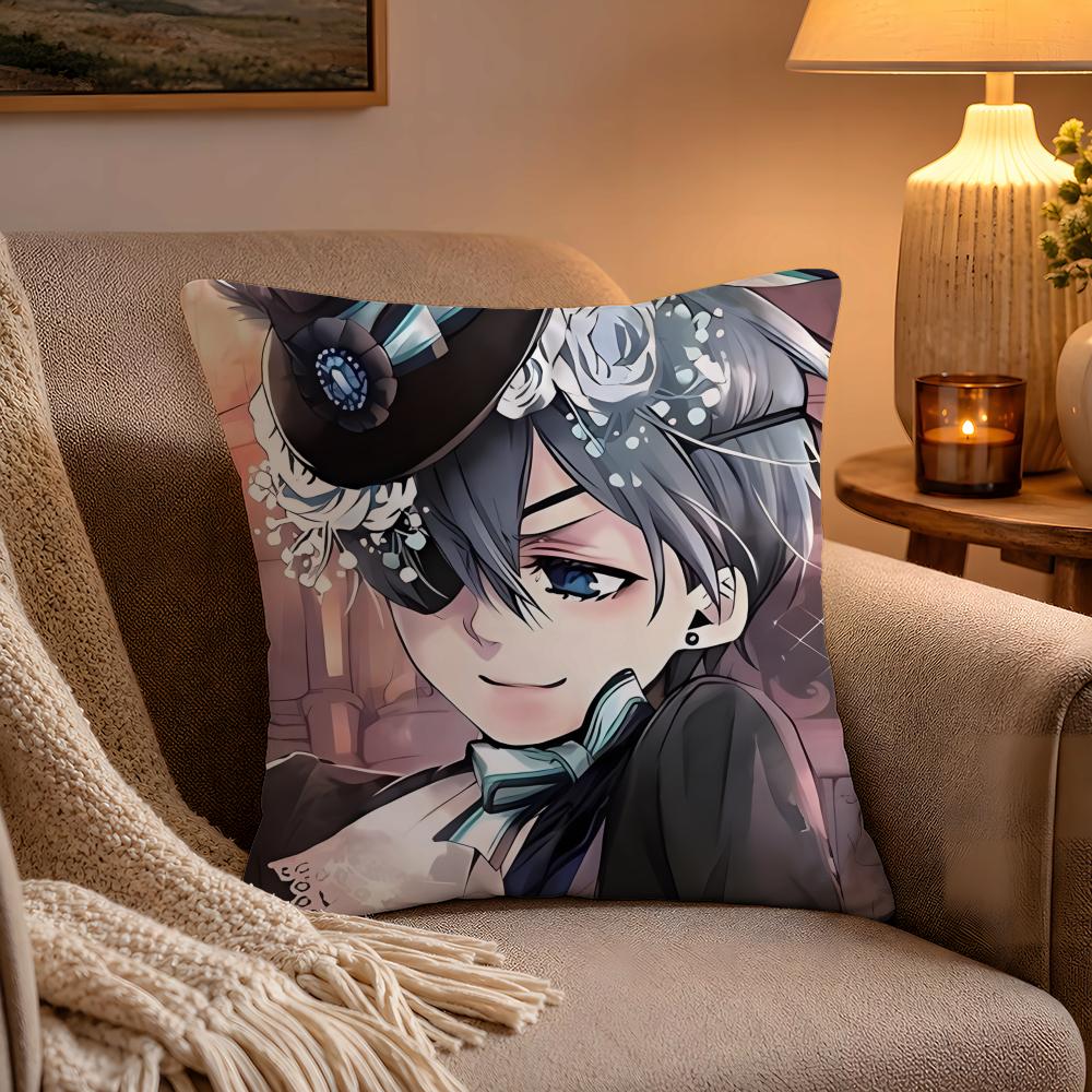 Anime BBlack BButler Cushion Cover Soft Plush Cushion Cover Double Print And Invisible Zipper For Sofa Home Car Use