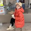 Winter Girls Long Thick Warm Long Parkas with Pocket Kids Hooded Coat Outerwear