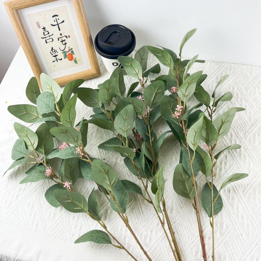 10pcs Direct Sales Simulation Single Branch Silk Screen Printing Three-Pronged 42 Mesh Eucalyptus Green Plant Eucalyptus Leaf Money Leaf Home