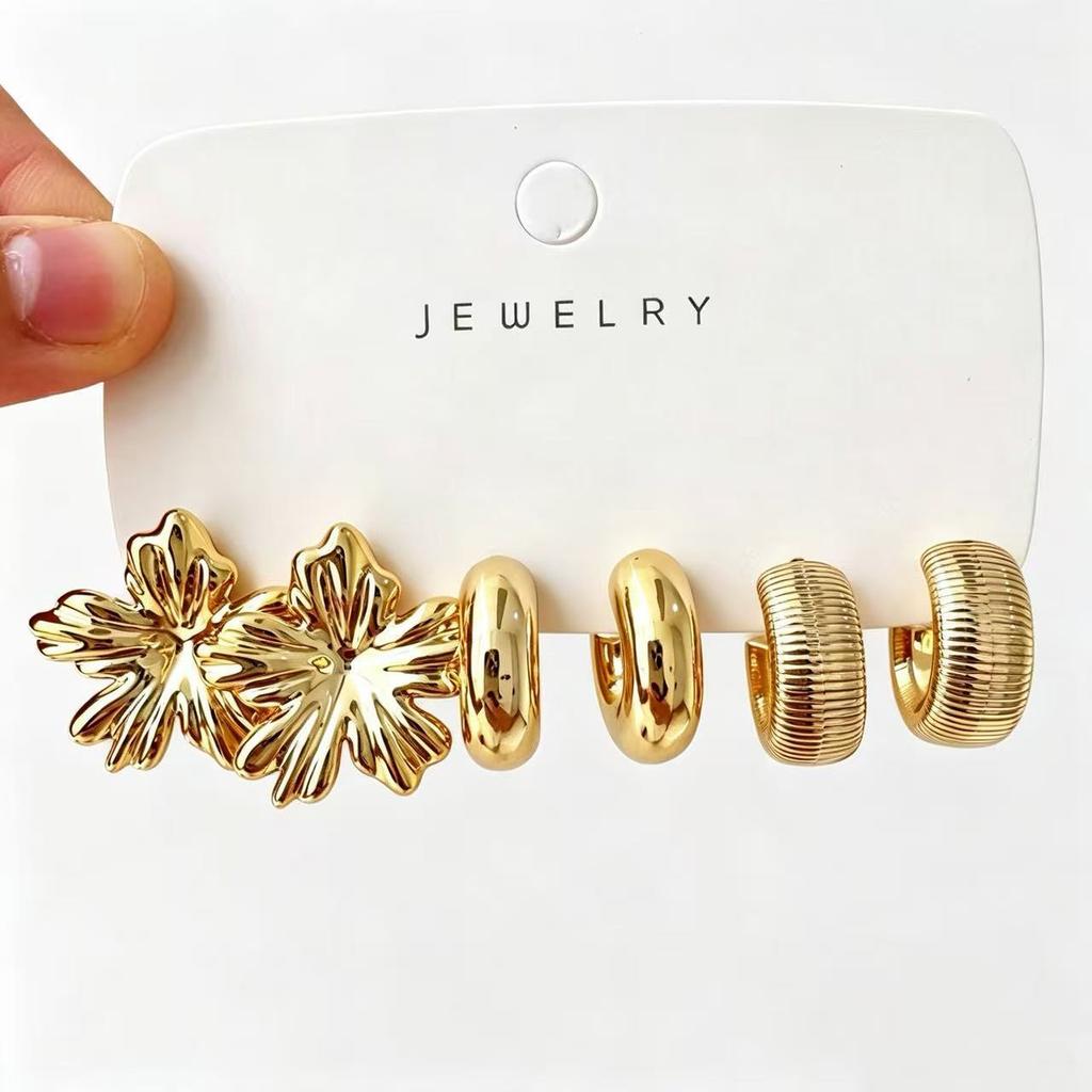 European and American new high-end personality exaggerated CCB stud earrings women's creative retro circle earrings set pair