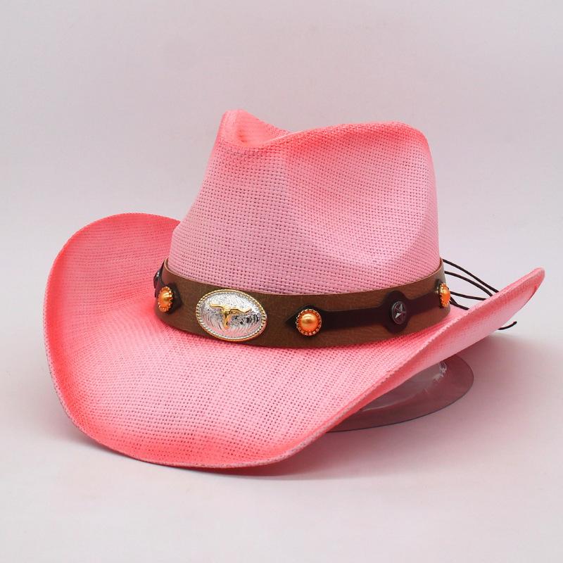 Western Cowboy Straw Hat Big Eaves Hat Sunscreen Shade Beach Hat Hard Straw Hat