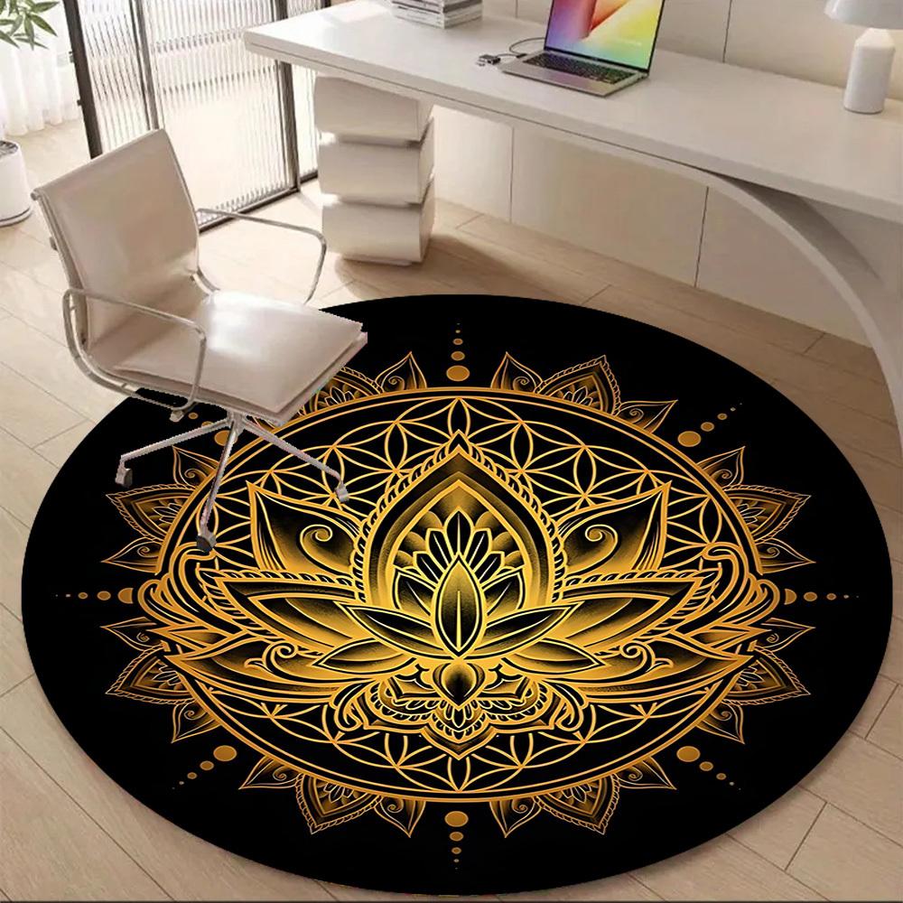 1 Stück Lotus Mandala Büro Runder Teppich, Matte Geeignet für Büro, Unter Bürostühlen Schlafzimmer Wohnzimmer Heimdekoration, Raumdeko