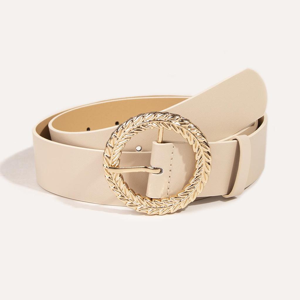 Versatile Women's Cross-Border Waist Belt with Leaf and Oval Pin Buckle Design