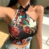 Dámský sexy potisk stahovací límeček Cheongsam bez rukávů úzký top