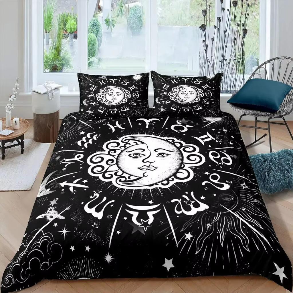 Sun and Moon Duvet Cover Set Twelve Constellations Bedding Set Boys Girls Astrology Comforter Covers Queen Quilt Covers 2/3 Pcs