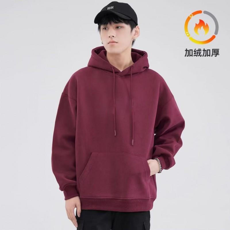 Oversized Unisex Heavyweight 420g Fleece-Lined Hooded Sweatshirt Pure Color Loose Fit Winter Casual Top