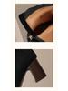 Women's Black Suede Pointed Toe Chunky Heel Ankle Boots with Back Zipper - Versatile Autumn/Winter Western Style.