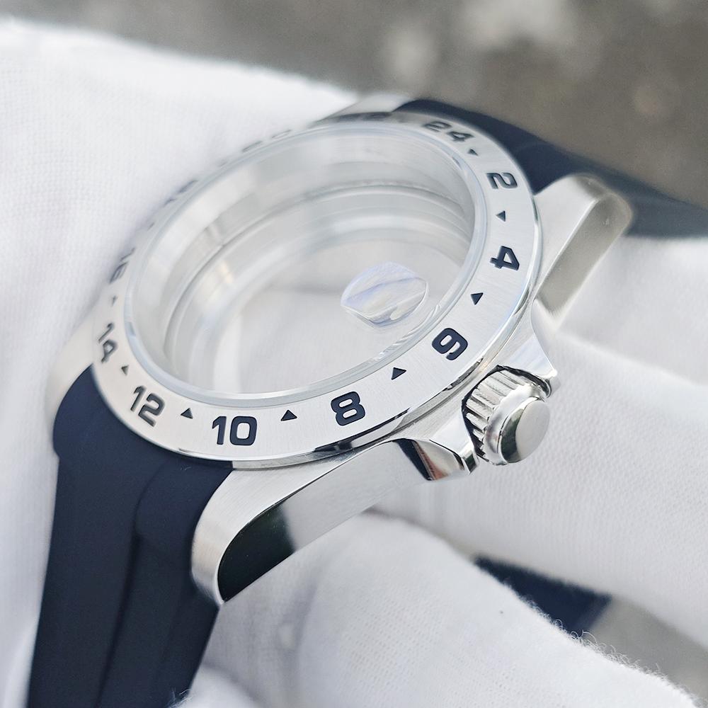 39mm Old EXP 24 Hour GMT Steel Bezel Watch Case for NH34 NH35 NH36 Sapphire Glass Explorer Case Accessories Silicone Strap