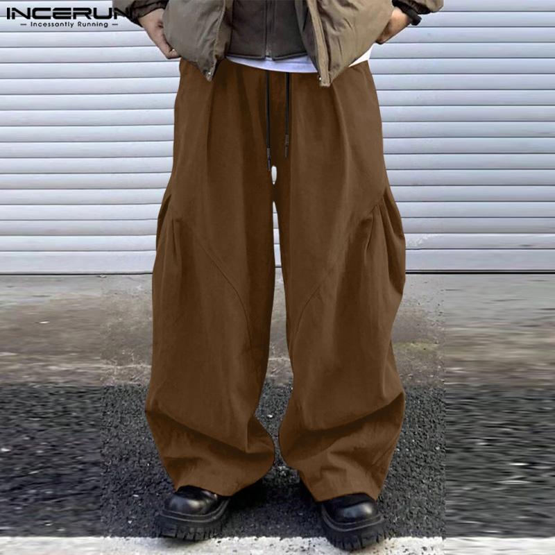INCERUN Men Elastic Waist Pants Casual Wide Legs Pants Long Trousers