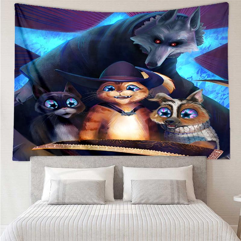 Gestiefelter Kater Druck Wandteppich, Hintergrund, Einfache Montage, Ideal für Schlafzimmer, Büro & Wohnzimmer, mit Ästhetischer Wanddekoration.