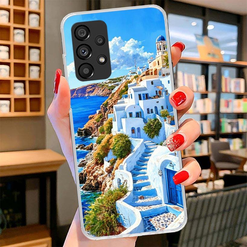 Greece In Summer Santorini Phone Case For Samsung Galaxy A12 A22 A32 A52 A72 A02S Phone Case Note 20 Ultra 10 S10 Plus A51 A71 A