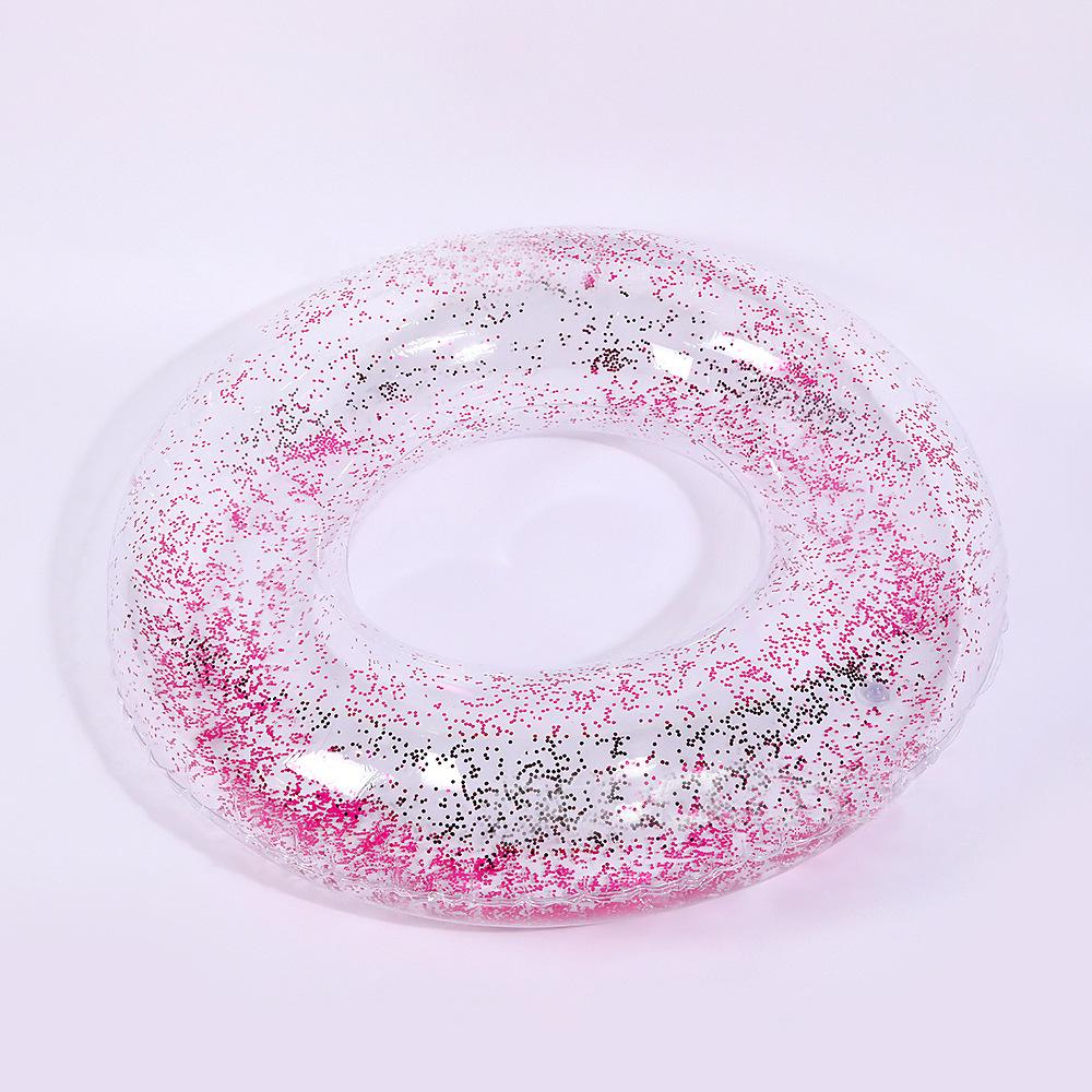 Transparent Sequin Kids  Inflatable Swim Ring - Eco-friendly PVC, Anti-rollover Design Rose Red Sequin
