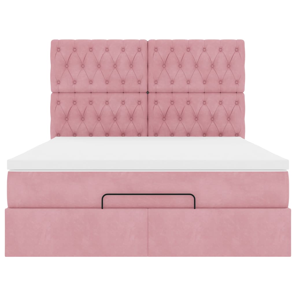 Ottoman Bed with Mattress Pink 140x190 Cm Velvet